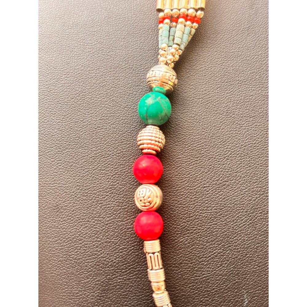 925 Sterling Tibetan Turquoise & Red Coral Necklace 19" - Picture 9 of 11